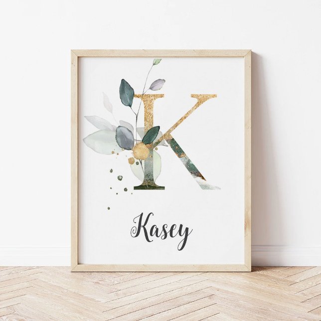 Poster K - Letra Monograma - Greenery Nursery Name Impres (Criador carregado)