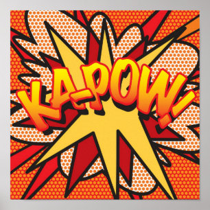 Poster KA-POW Diversão Arte Pop de Quadrinhos Retrô
