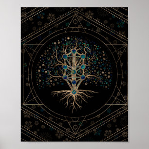 Poster Kabbalah A Árvore da Vida Marble e Dourado