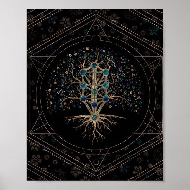 Poster Kabbalah A Árvore da Vida Marble e Dourado (Frente)