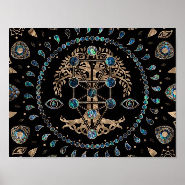 Poster Kabbalah The Tree of Life Abalone and Gold (Frente)
