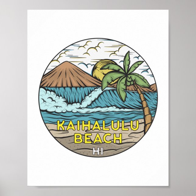 Poster Kaihalulu Beach Hawaii Vintage (Frente)
