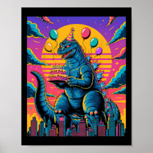 Poster Kaiju Birthday Lloon E Cake Monster Movie Bday D