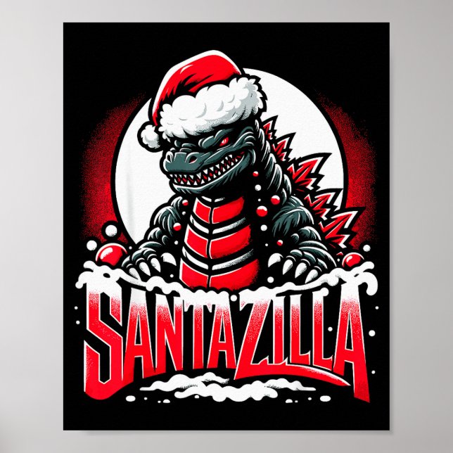 Poster Kaiju Christmas Santazilla Japanese Monster Dinosa (Frente)