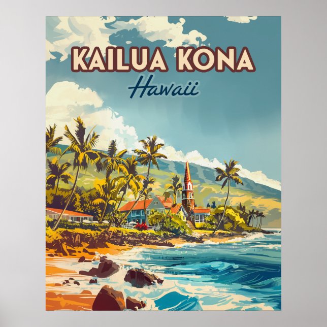 Poster Kailua Kona Hawaii Big Island Beach Vintage (Frente)