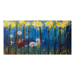 Pôster Kairos Woman e Unicórn em Forest Fantasy Poster
