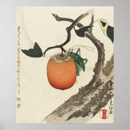 Poster Kakifrucht com Gafanhoto por Hokusai