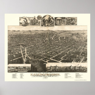 Pôster Kalamazoo, mapa panorâmico do MI - 1883