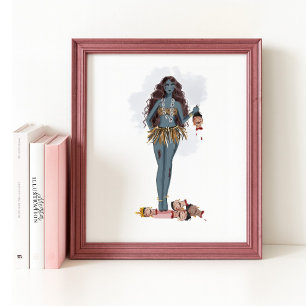 Poster Kali maa desenhada à mão, arte indiana