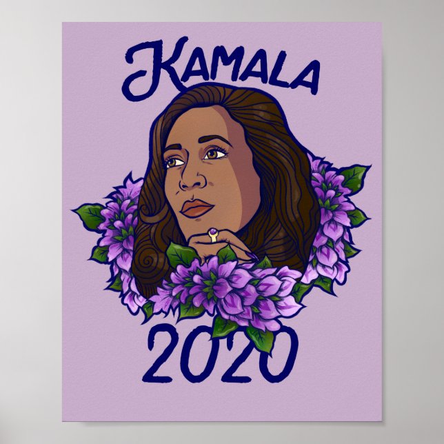 Poster Kamala 2020 Arte Violeta Floral Roxa (Frente)