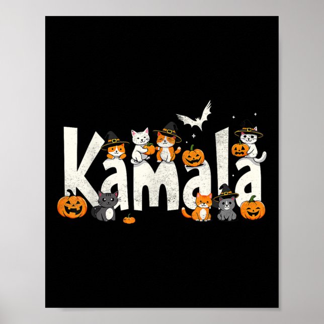 Poster Kamala Halloween Cat Pumpkin Witch Hat Lover Kamal (Frente)