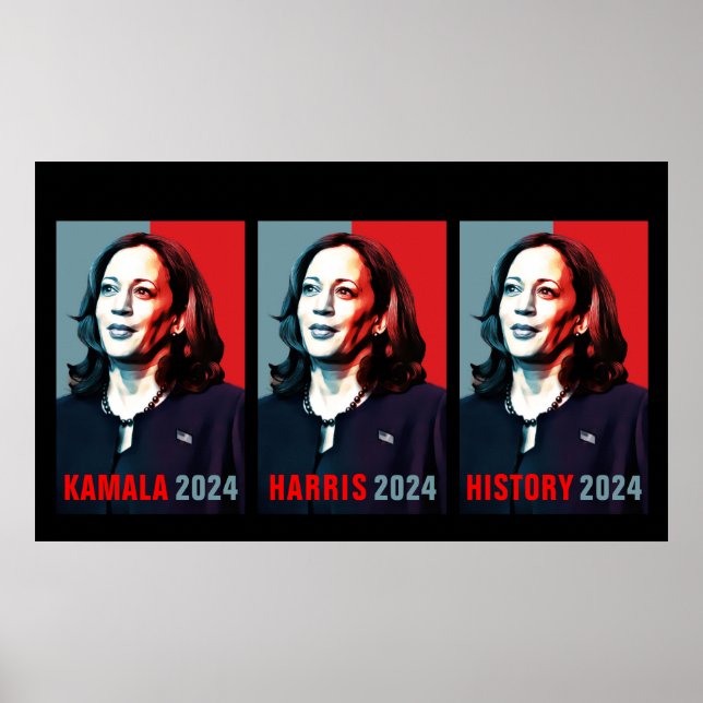 Poster Kamala Harris 2024 Pop Art Triptych History (Frente)