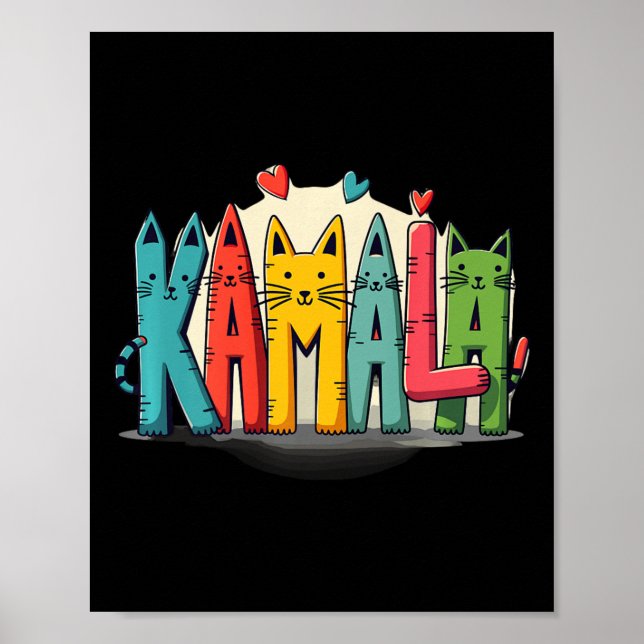 Poster Kamala Harris Colorida Gato Que Inscreve Fogueira (Frente)