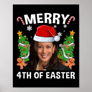 Poster Kamala Harris Natal Chapéu de Papai Noel Engraçado