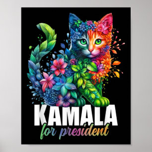Poster Kamala Harris Para O Presidente Cute Cat Floral Fe