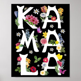 Poster Kamala Harris Vintage Floral Cat Letters President