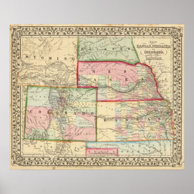 Pôster Kan, Neb, Colo Map de Mitchell (Frente)