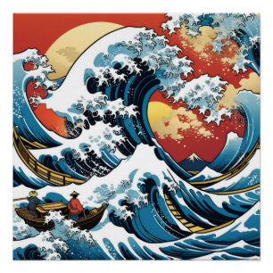 Pôster Kanagawa japonês A grande onda