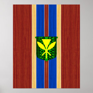 Poster Kanaka Maoli Fake Wood Surfboard
