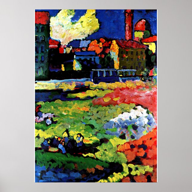 Poster Kandinsky - Munique-Schwabing com a Igreja de St (Frente)