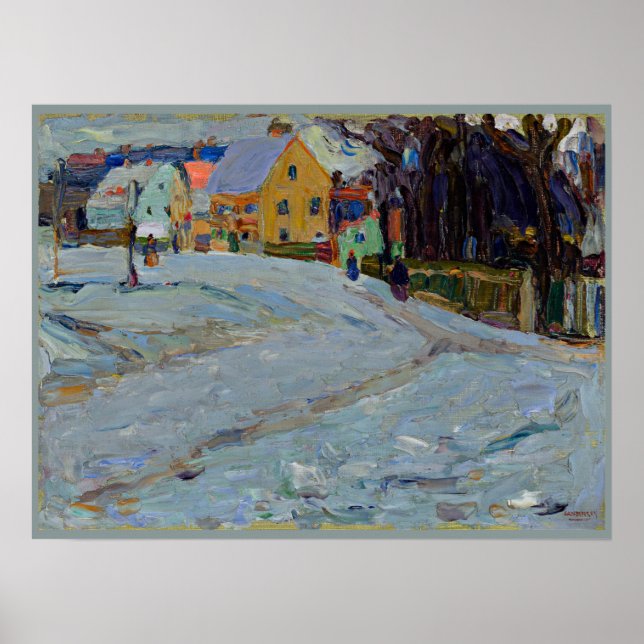Poster Kandinsky - Schwabing Nikolaiplatz, inverno (Frente)