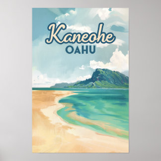 Poster Kaneohe Sandbar Oahu Hawaii Retro