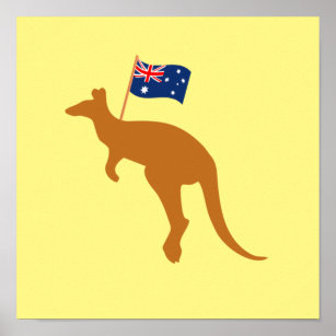 Poster kangaroo australia flag amarelo