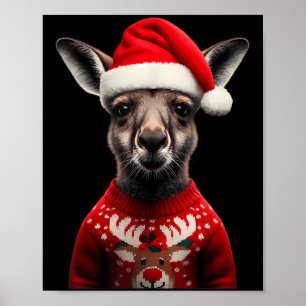 Poster Kangaroo Com Papai Noel Natal Austrália Xmas Z