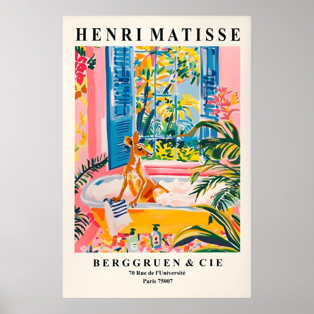 Poster Kangaroo in bathtub art print, Dopamine art, Funny (Frente)