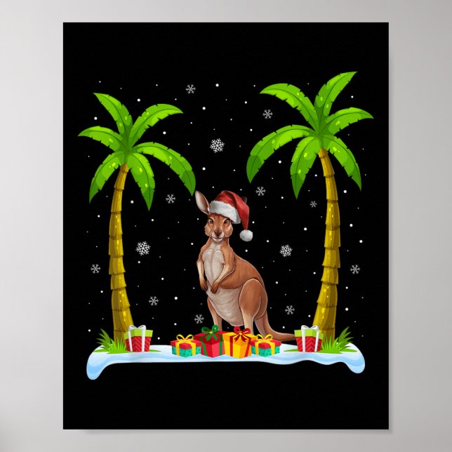 Poster Kangaroo Santa Hat Palm Tree Beach Xmas Pajama (Frente)