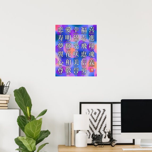 Poster Kanji de Boa Sorte e Harmonia (Escritório em casa)