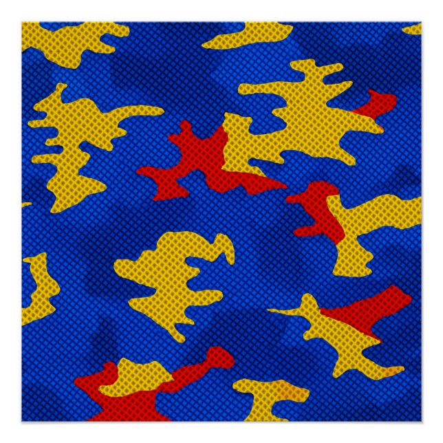 Pôster Kansas Blue Red Yellow Vibrant Camo Pattern (Frente)