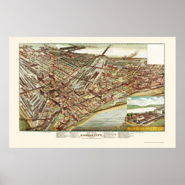 Poster Kansas City, KS Mapa Panorâmico - 1895 (Frente)