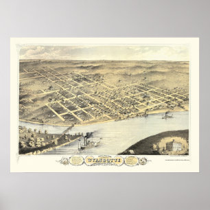Pôster Kansas City, mapa panorâmico de KS - 1869