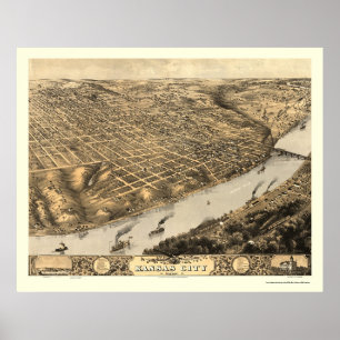 Poster Kansas City, MO Panorâmica Map - 1869