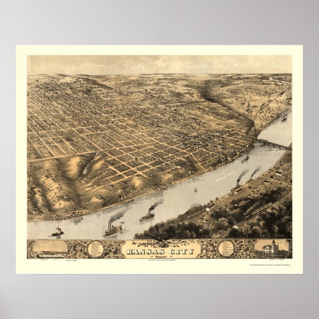 Poster Kansas City, MO Panorâmica Map - 1869 (Frente)