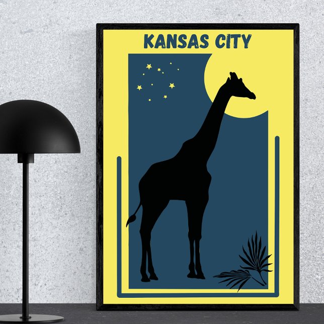 Poster Kansas City Zoo Missouri Vintage Giraffe (Criador carregado)