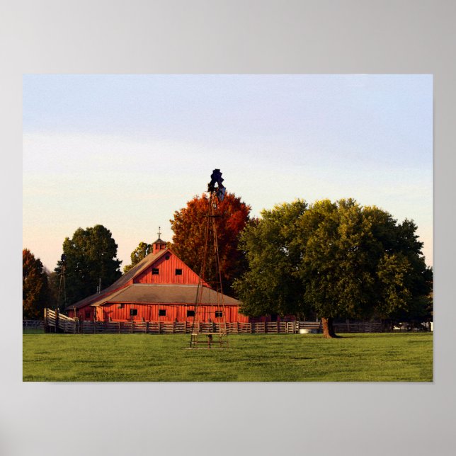 Poster Kansas Red Barn no outono (Frente)