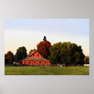 Poster Kansas Red Barn no outono, 12x8 polegadas