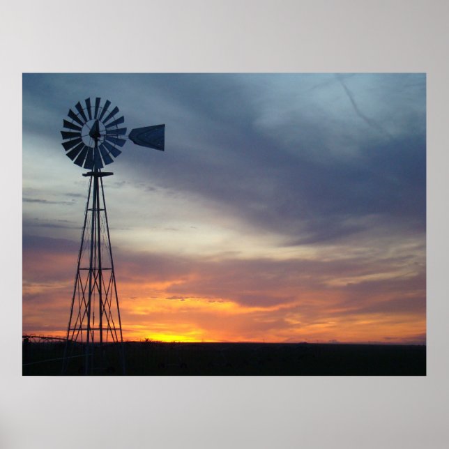 Pôster Kansas Sunset e Windmill ocidentais (Frente)