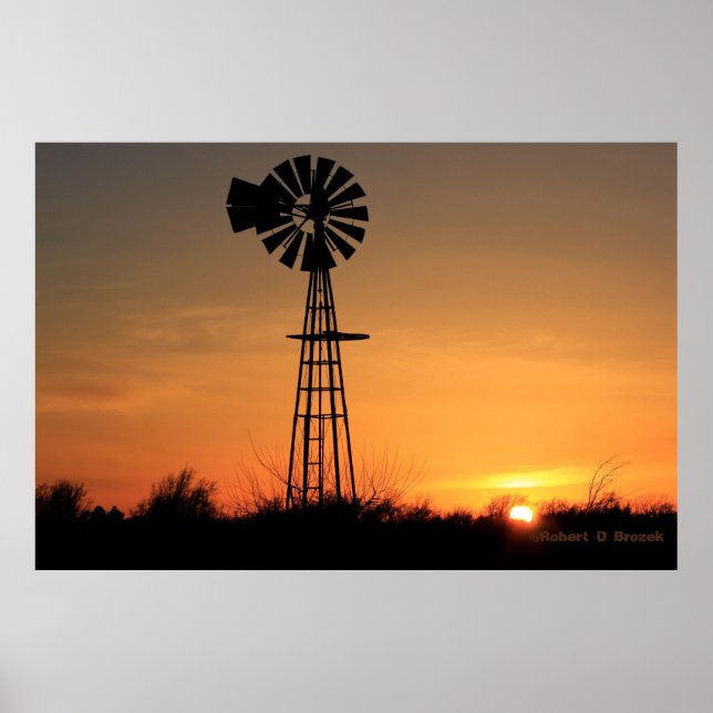 Poster Kansas Windmill Silhouette Sunset Photo/Poster (Frente)