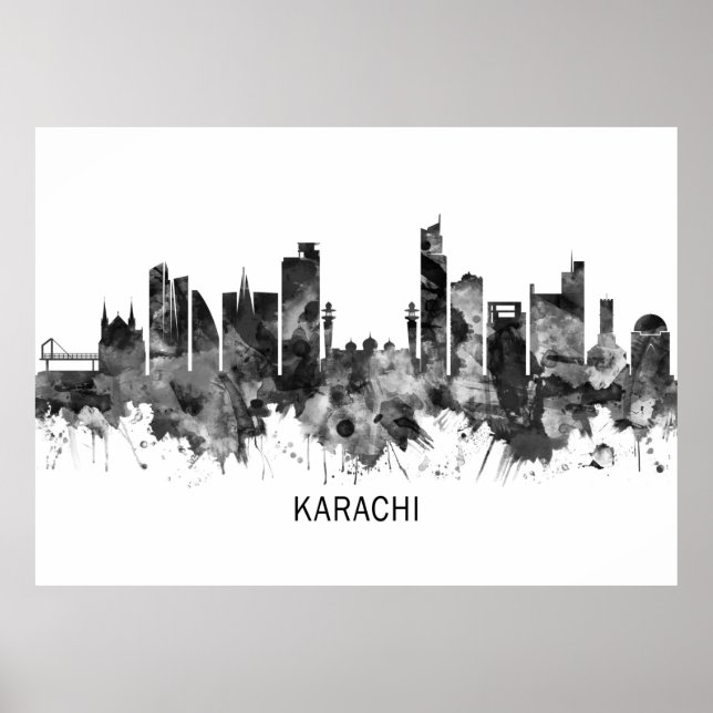 Poster Karachi Skyline Pakistan BW (Frente)