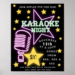 Poster Karaoke night, open mic night, comedy, sing