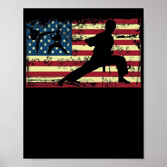 Poster Karate American Flag Artes Marciais (Frente)