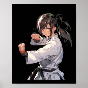 Poster Karate Anime Girl Taekwondo Combatendo Artes Marci