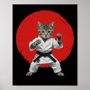 Poster Karate Cat Black Belt Engraçado Artes Marciais Jud