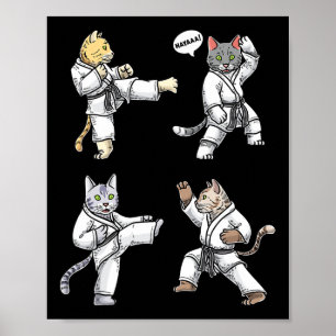 Poster Karate Cats Martial Art Training Black Belt Taekwo