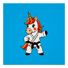 Pôster Karate  et unicorn .Fantastique art martial 