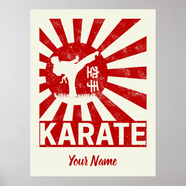 Poster Karate Martial Arts com Sol de Ascensão japonesa (Frente)