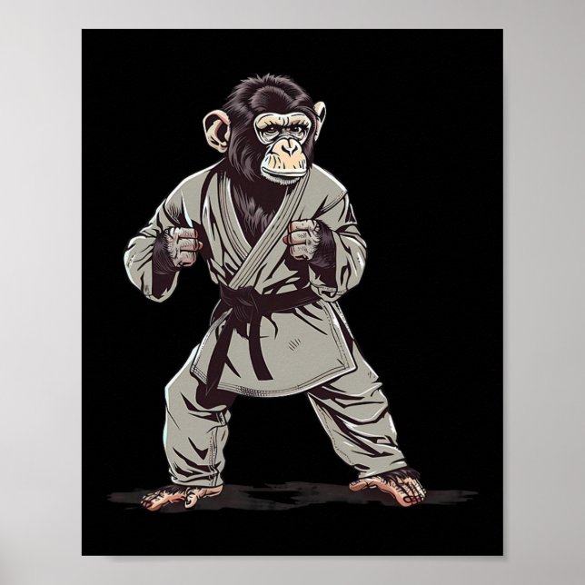 Poster Karate Monkey Kickboxing Judo Jiu-jitsu Mma Martia (Frente)